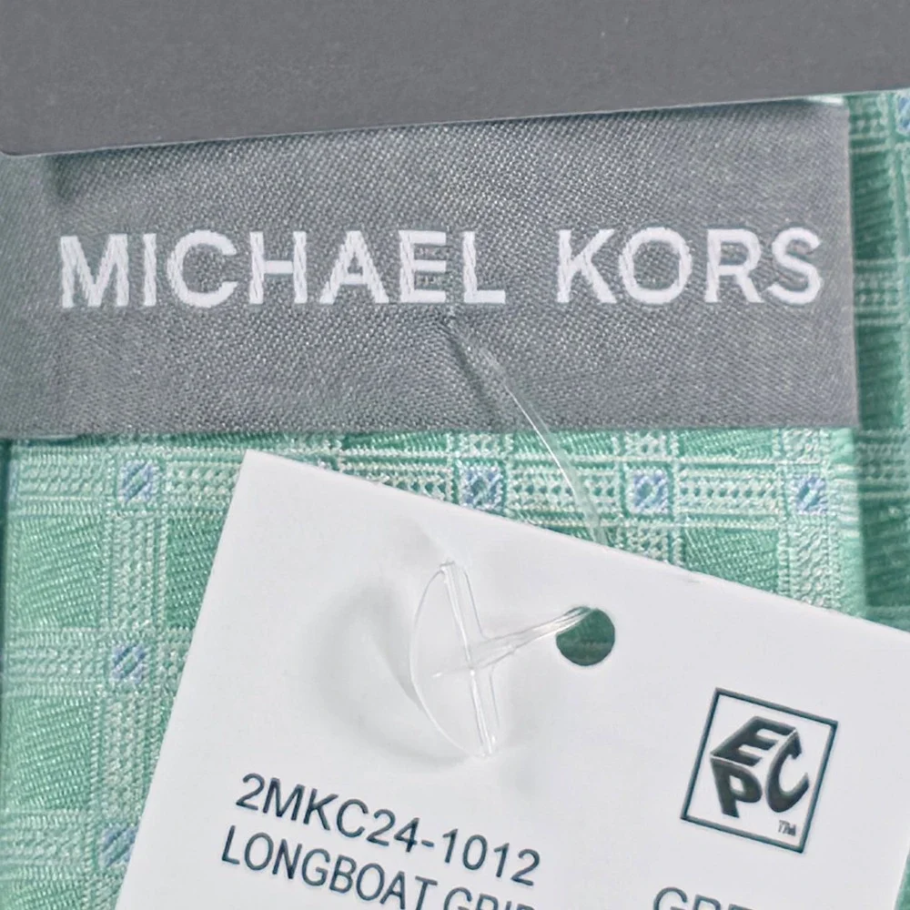 Michael Kors Mens Tie One Size Green Longboat Grid Silk Blend Necktie NWT
